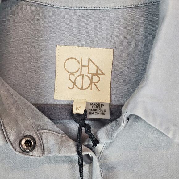 Chaser Drawstring Gray Shirt Dress Sz M Elephant Cloud Wash Casual Neutral NWT - Picture 6 of 12
